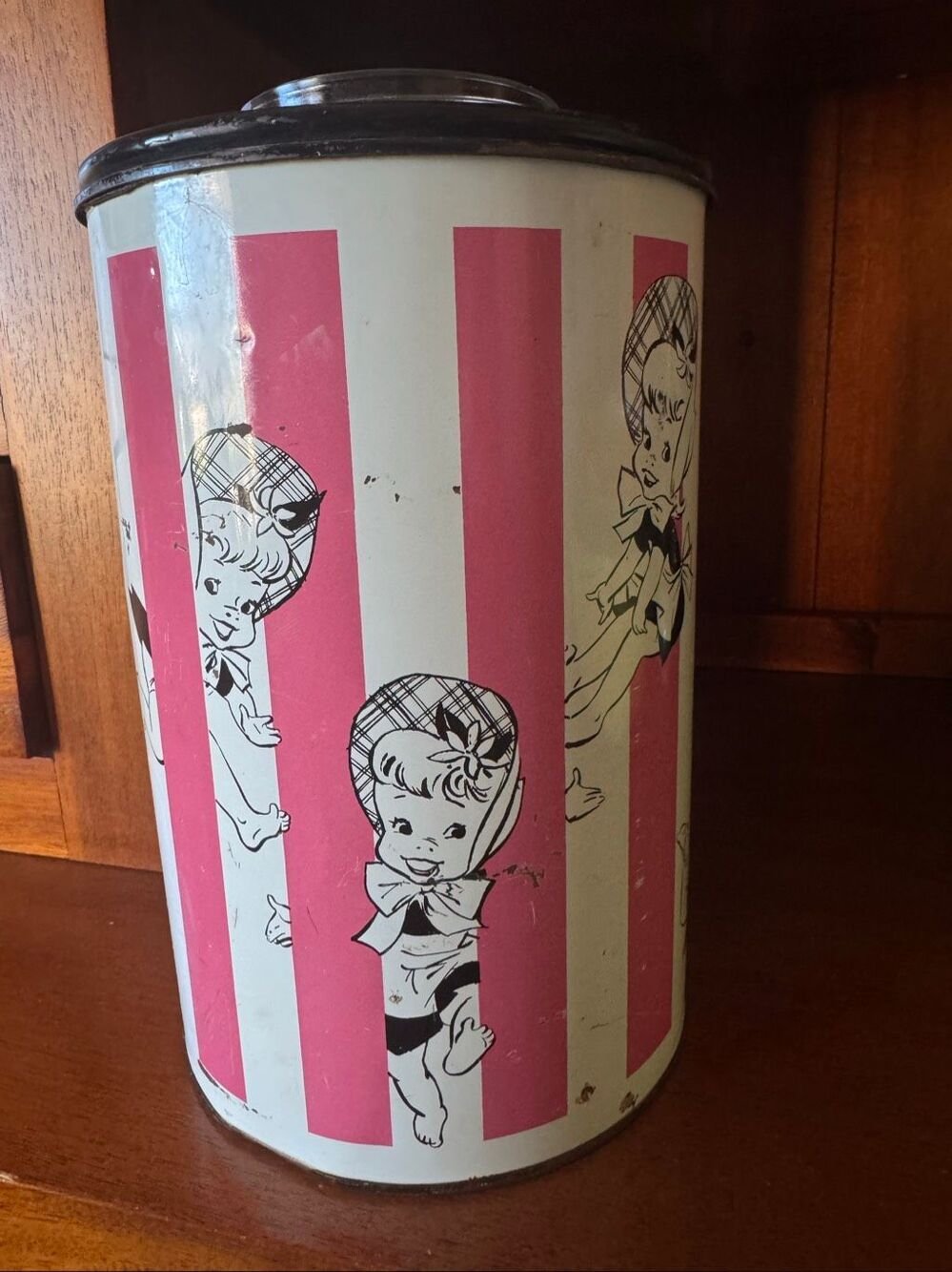 Jolly jug 1950’s canister Ball mason jar retro baby doll girl pink white candy s